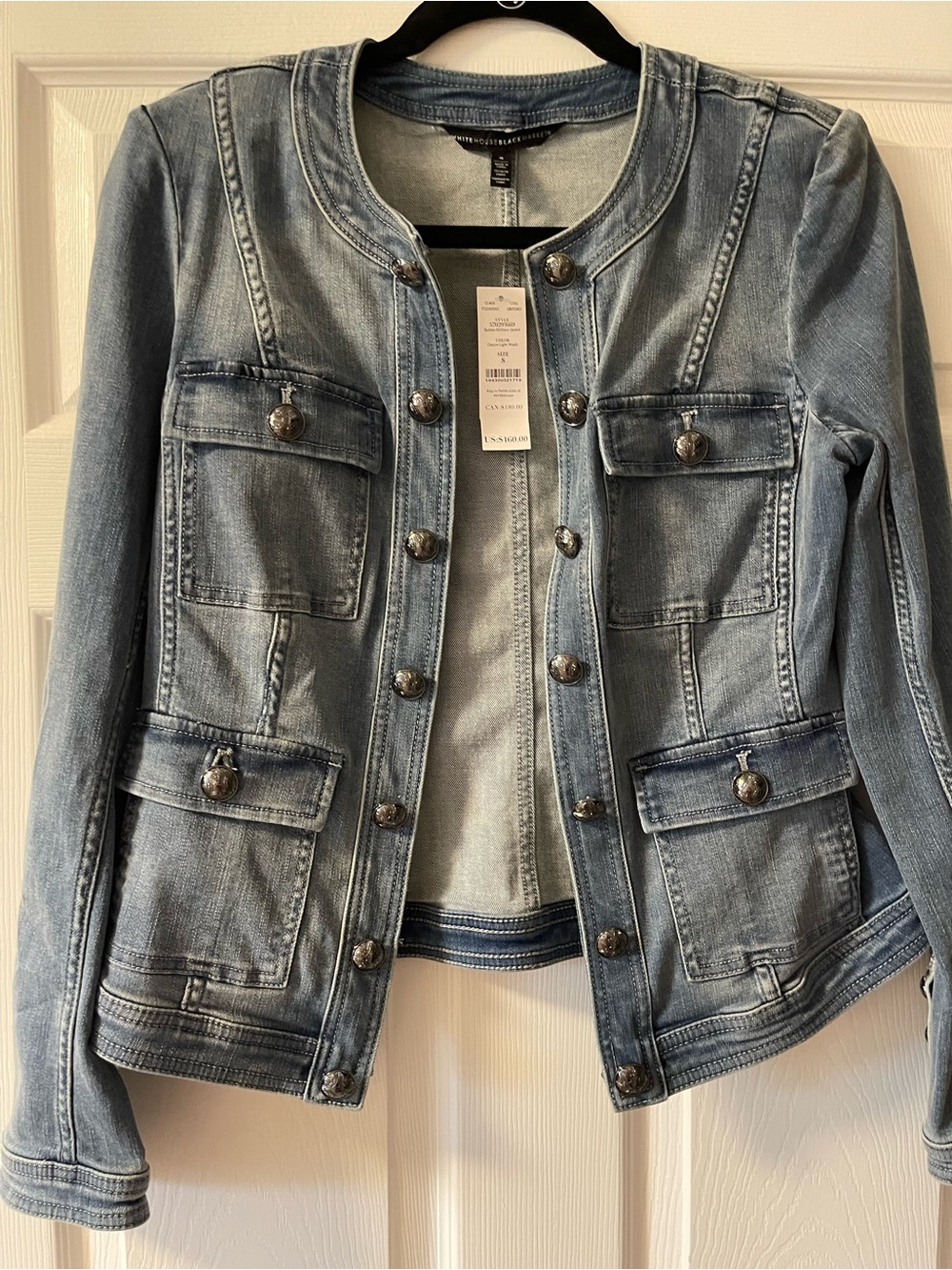 White House Black Market Light Blue Denim Military-Style Jacket